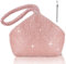 TOPALL Clutch Glitzer Damen,Silber Abendtasche,Handtasche Diamant Tasche Schultertasche Silber mit Reißverschluss, Strasssteine Clutches Brieftaschen Umhängetasche für Party Freizeit Date(C-Rosa)