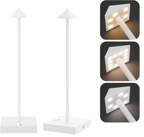 Aipsun 2 Stück Tischlampe Kabellos, Dimmbare LED Akku Tischleuchte aus Aluminium,2700K-6000K, IP54 wasserdichte Tischleuchte für Außen für Terrasse/Restaurant/Esszimmer/Zuhause (weiß)