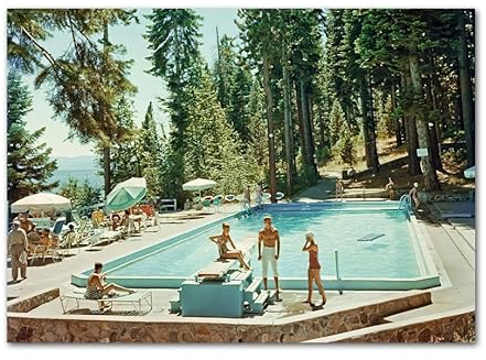 KEYGEM Slim Aarons Poster Sommer Pool Party Fotografie Leinwand Gemälde Schlanke Aarons Wandkunst Schlanke Aarons Drucke für Zuhause Wanddekoration Bild 40x60cm Kein Rahmen