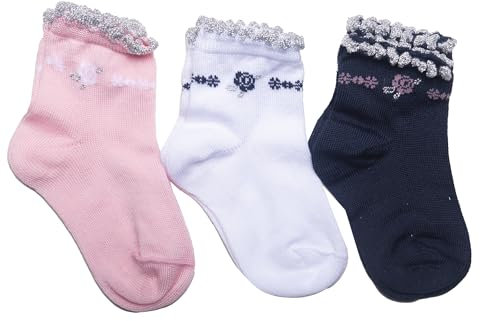 6 Paia - Calze per Neonati Estive, Premium, Traspiranti e di qualità, Non stringono e non lasciano segni, Prodotto Artigianale Made in Italy (19-21, 0E86 Roselline)