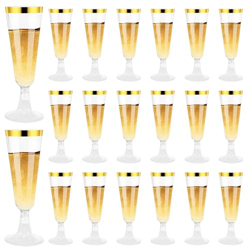 Hisdricus 20 verres flute champagne plastique, 150 ml verres à champagne en plastique, verres à champagne en plastique réutilisables, pour mariages, anniversaires et fêtes, transparents