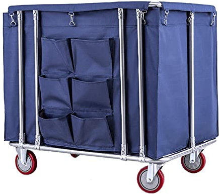 YOtat Commercial Housekeeping Cleaning Sorter Cart With Side Pocket & Wheels, Removable Laundry Hamper Trolley For Restaurant, Motel & Beauty (Blue)