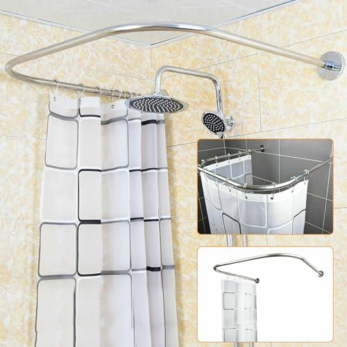 MEHOOSPVN Tringle à rideau de douche en forme de U - Rideau de douche - Anti-moisissure - Imperméable - Curved Toilet Salle de bain - Pole en acier inoxydable - Lavable - Tissu antibactérien -