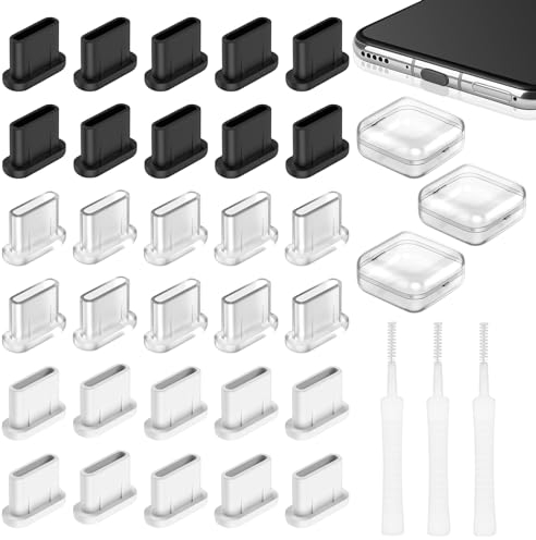 WUSANNA 30 Stück USB C Staubschutz, USB C Schutzkappe Staubschutz USB C Handy USB C Schutz Staubstecker Silikon-Telefon-Staubschutz mit Aufbewahrungsbox und Reinigungsbürste Geliefert für Smartphon