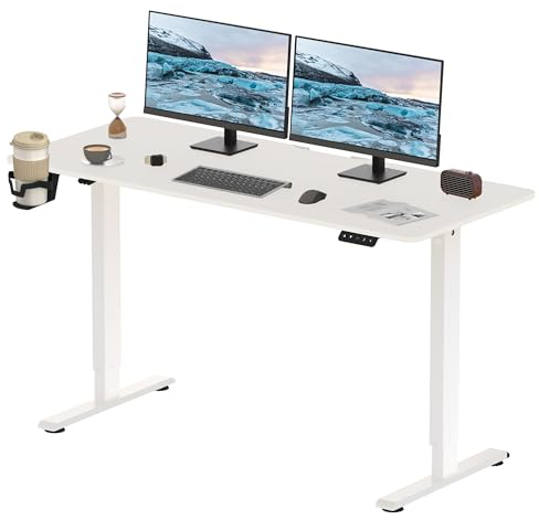 FitStand 140x60cm höhenverstellbarer Schreibtisch Elektrisches Stehpult, höhenverstellbares Stehpult mit Kopfhörerhaken, Stehpult für das Home Office mit Memory-Funktion und Kindersicherung (Weiß)