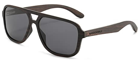 WOODONLY Pilotenbrille Holz Polarisierte Sonnenbrille - Mode Stil Hölzerne Sonnenbrille mit Bambus Etui für Herren und Damen Perfekte Geschenke (Ebenholz)