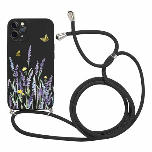 Foonary Handykette Handyhülle für Apple iPhone 11 Pro 5,8, Aesthetic Muster Hülle mit Band Kette Case, Silikon Bumper Schutzhülle Cover mit Schnur Kordel für iPhone 11 Pro, Blumen 07