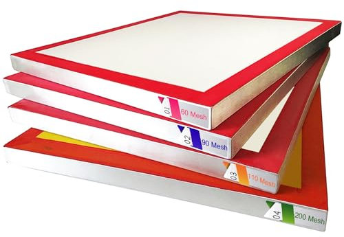 Schermo setacciato a secco di 4, 20 × 24 pollici telaio serigrafia, 4 dimensioni - 60 90 110 200 Mesh, equivalente micron 250 165 150 75 Micron, telaio in alluminio, maglia di nylon