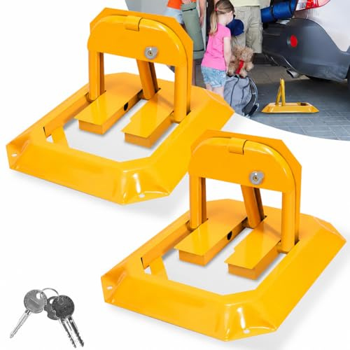 Ikodm 2X Klappbar Parkpfosten, Absperrpfosten mit 6 Schlüssel, Parkplatzsperre, Universal Parkplatzschloss, Parkschranke für Garage, Parkplatz, Einfahrt