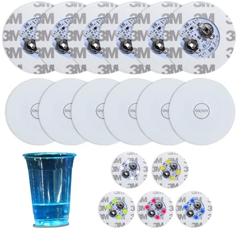 ENUOLI LED Light Up Coasters,LED Bottle Lights,12 Pack LED Coaster,Bottle Glorifier,LED Coaster Discs for Drinks,Flash Cup Coaster Flashing Light Led Bar Coaster for Club, Bar, Party, Wedding Decor