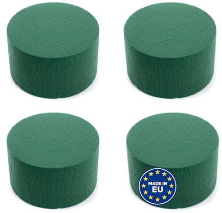 Creativery Nass Steckschaum Rund 8x5cm 4er Set - für Profi Floristen & Hobby Bastler - Frischblumen Steckschwamm - Blumen Steckmasse Blumensteckschaum - Floristik Zubehör & Floristikbedarf - Grün