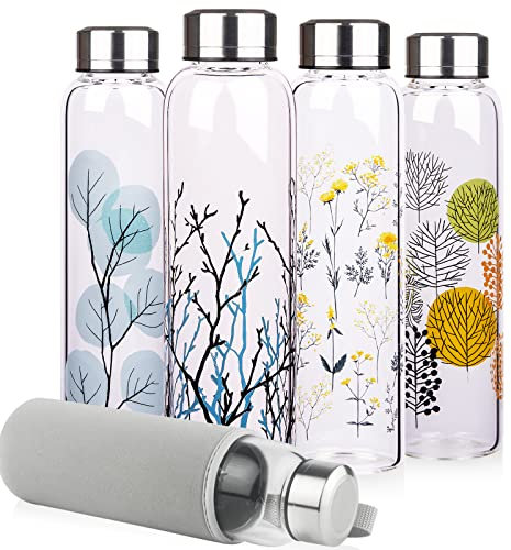 Reeho 1 Litre Glass Water Bottle 1L Borosilicate Glass Water Bottle with Neoprene Case and Stainless Steel Cap 1000 ml