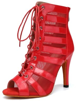 YCALCP Stivali da Ballo Latino Donna con Lacci Punta Aperta,DS-K400 | Tacco Alto Stivaletti da Ballo Salsa Tango