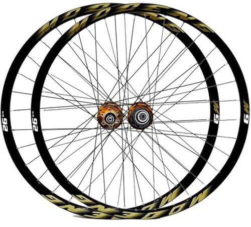 NBTRXWAFR Mountainbike-Laufradsatz 26 27.5 29 Zoll MTB-Laufradsatz Schnellspanner Scheibenbremse 32H Felge Vorne Hinten Räder Für 8/9/10/11 Gang Kassette,Gold,29inch