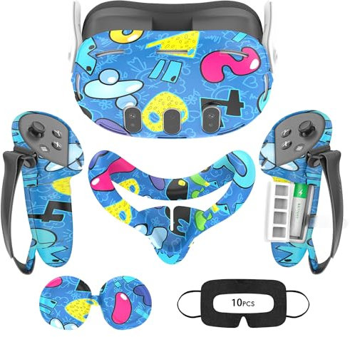 Tyasoleil VR Silicone Case Compatible with Meta/Oculus Quest 3S, VR Accessory Set, Include Controller Grip Leather Cover, VR Shell Cover, Face Cover, Lens Cover & 10PCS Disposable Eye Cover
