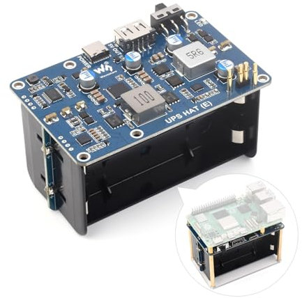 Waveshare UPS HAT (E) for Raspberry Pi 5/4B/3B+, Supports 4× 21700 Li Batteries (NOT Included), Bi-Directional Fast Charging, 5V 6A Output, Pogo Pins Connector