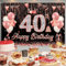 Royaya Happy 40th Birthday Banner, Rose Gold and Black Birthday Decorations, 150 x 110 cm, Fabric Birthday Backdrop Banner for Outdoor Yard Garden Table Wall Decor, Party Supplies for Women Girls
