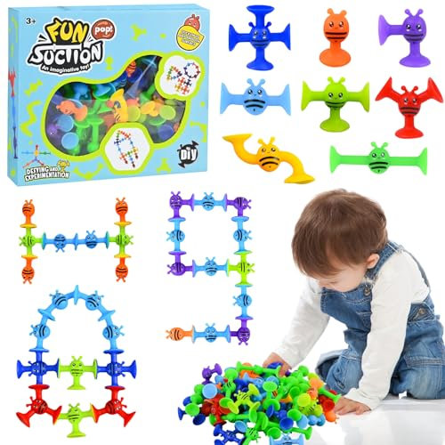 Ulikey 72 Pcs Jouets à Ventouses Silicone, Jeux Ventouse Bebe, Jouets de Bain pour Les Enfants de 3+ Ans, Sucker Toy, Jouets de Voyage Contre Le Stress pour Les Enfants (Abeille)