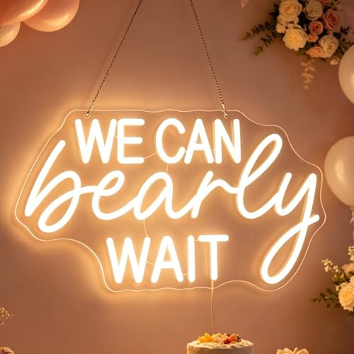 Neonschilder mit Aufschrift We Can Bearly Wait, LED-Geschlechtsoffenbarung, Party-Dekorationen, Neon-Buchstaben, Schilder, Schwangerschaftsankündigung, Partyzubehör, Babyparty, Hofschilder