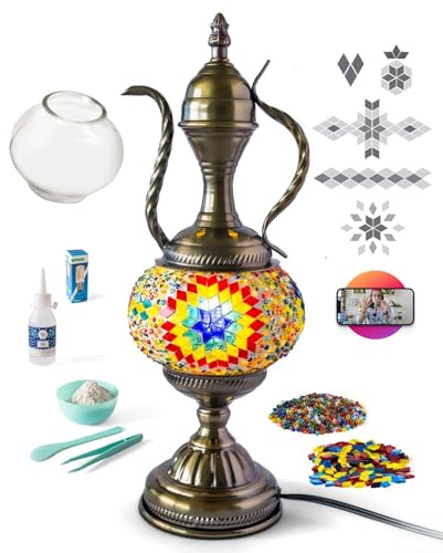 KRAFTSTORIES DIY Turkish Mosaic Lamp Kit for Adults | Teapot Style Making Craft Kit | Make Your Own Lamp | Moroccan Table Bedside Traditional | Home Decoration Gift (Multicolor)