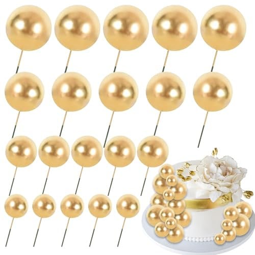 Tortendeko Kugeln, 20 Stück Cake Topper Geburtstag Hochzeitstorte Deko Cupcake Decoration für Kindergeburtstag, Baby Shower, Hochzeit (Gold)
