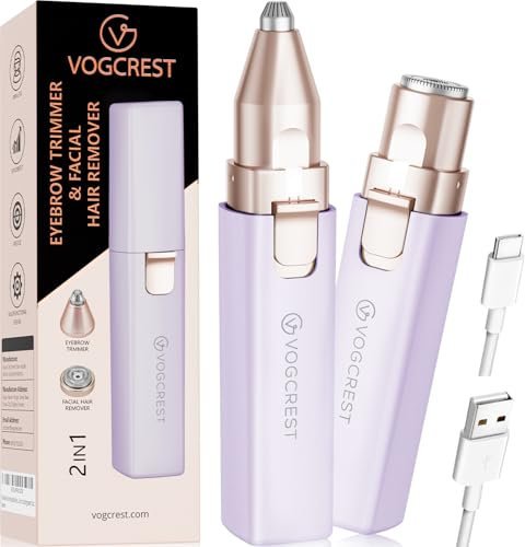 Épilateur pour sourcils et poils du visage pour femmes: Rasoir électrique 2 en 1 pour le visage et les sourcils - lumière LED intégrée pour l'épilation du visage des lèvres et du corps (Violet)
