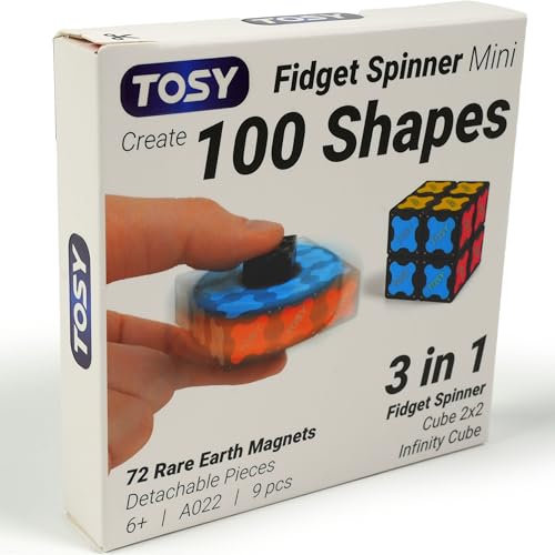 TOSY Magnet Fidget Spinner Mini - Juguete 3 en 1: Fidget Spinner transformable con 72 imanes, Cubo Infinito, Cubo Rompecabezas 2x2 para Principiantes, Alivio del estrés para Adultos, Regalo de Pascua