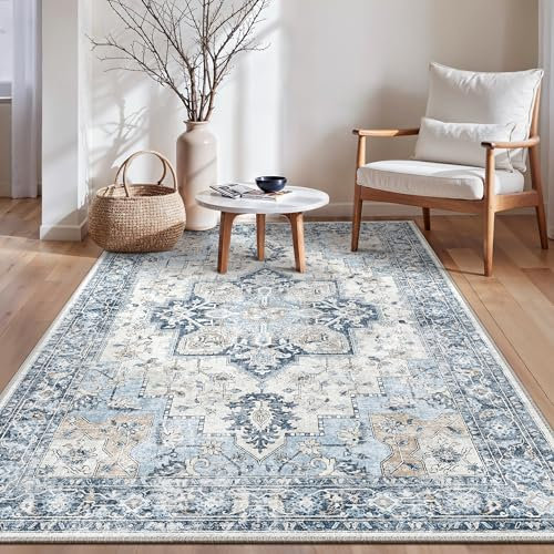 GENIMO Vintage Teppich 80x150cm, Teppiche Wohnzimmer, Waschbare Teppiche, Boho Teppich, Klein Carpet rutschfest, Schlafzimmer, Esszimmer, Büro