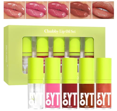 XdealCozyxc 5 Pcs Fat Lip Gloss Oil Set, Moisturizing High Shine