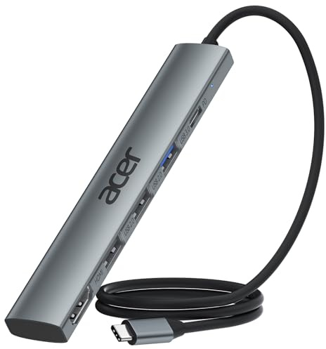 Acer Hub USB C 5 in 1 con HDMI 4K, alimentazione da 100 W, 3 porte dati USB A, adattatore multiporta USB C a HDMI per laptop, PC, tablet, MacBook Pro/Air, iPad Air/Pro, iMac, iPhone 16/17 Pro/Pro Max