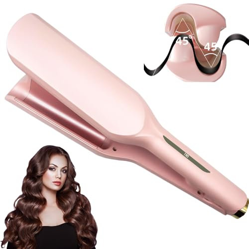 Vmxlso Rizador Pelo Ondas, 32mm Plancha Ondas al Agua, Plancha Rizadora de Pelo, Plancha Pelo Ondas, Plancha Ondas Pelo con 5 Temperatura Ajustable, Plancha Rizadora para Todo Tipo de Cabello (Rosa)