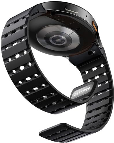 Bandletic Magnet Sport Armband kompatibel mit Samsung Galaxy Watch FE 40mm/ 6/5/4/7 40mm 44mm/ 6 Classic 43mm 47mm/ 5 Pro 45mm/ 4 Classic 42mm 46mm Schwarz