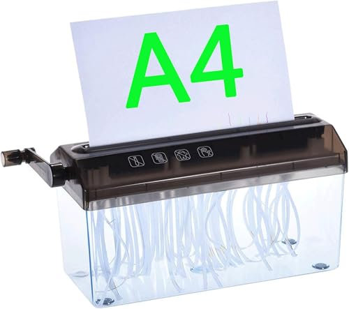 Manueller A4 Aktenvernichter, Mini Handbetriebener Schredder für Zuhause, Ideal für Finanzdokumente, Briefe und A4 Papier, 229mm/9 Zoll Einzug, 3mm Streifenbreite, Tragbar und Leicht