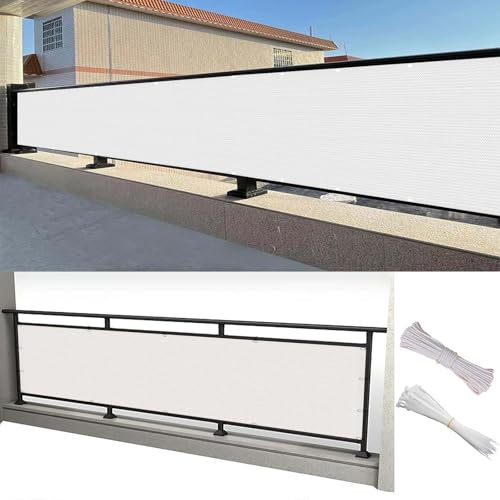 Brise Vue Jardin 60 x 300 cm Protection Contre Soleil, Résistant Aux Intempéries, Écran Balcon Brise-Vue Occultant avec Attache-Câbles et Cordes pour Balcon Patio Clôture, Blanc