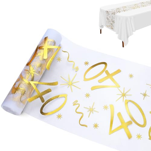Tischläufer 40. Geburtstag, Tischdeko Geburtstag 28 cm x 10 m, Tischläufer Gold Rolle, Deko 40 Geburtstag Frau Mann, Tischband Tischdecke Geburtstag, 40 Geburtstag Deko, Party Jahrestag (40 Jahre)