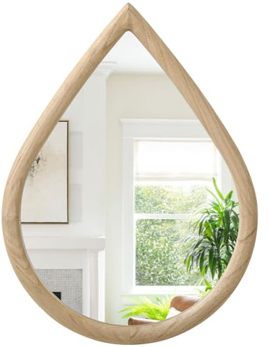 FEUFOAM Farmhouse Wandspiegel, Vintage-Stil, Holzrahmen, Tropfenspiegel, dekorativer Wandspiegel, einzigartiger Schminkspiegel, Walnussholz, für Badezimmer, Wohnzimmer, 40,6 x 50,8 cm