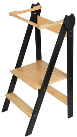 Torre de aprendizaje Montessori, plegable multifunción, 1 año, escaleras, escaleras para niños, 88 x 45 x 45 cm - negro