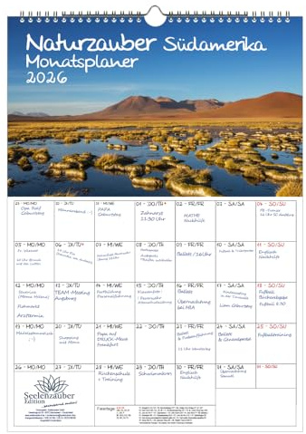 Naturzauber Südamerika Planer DIN A3 Kalender für 2026 Strand Brasilien Peru Argentinien Natur Reise Land Urlaub - Seelenzauber