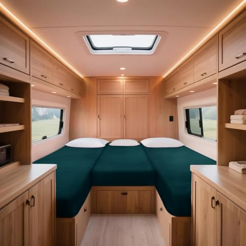ZYBSLCSY Stretch-Samt Spannbettlaken Wohnmobil Mit Schnürung, Spannbetttuch Für Wohnwagen, Blatt Für Heckbetten Set 3 Teilig Mit 2 Längsbetten + Mittelteil (Deep Water Blue)