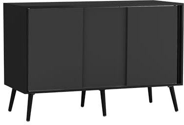 URBNLIVING 3-Door Sliding Sideboard Cabinet with Wooden Legs, Modern Cupboard, Credenza for Living Room, Dining Room or Office, Storage Organizer with Stylish Sliding Doors, Mix & Match Colour Combos