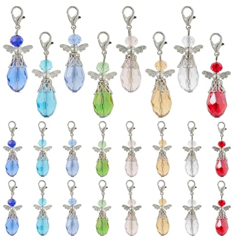 SUPERFINDINGS 48 Stück 8 Farben Engelsflügel Anhänger Feen Anhänger Zum Anklipsen Bunte Glasperlen In Tropfenform Mit Karabinerverschluss Für DIY Schmuckherstellung Und Basteln