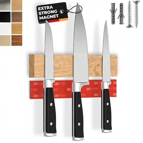 CUCINO självhäftande magnetisk knivlist – testvinnare med extra stark magnet – enkel montering med 3M-tejp utan borrning, ek 25 cm