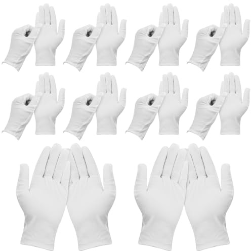 10 Paar weiße Baumwollhandschuhe, 24 cm lange stoffhandschuhe weiche Innenhandschuhe, waschbare dünne handschuhe baumwolle, zum Reinigen, für Hausarbeit, Schmuckinspektion, Catering-Aktivitäten