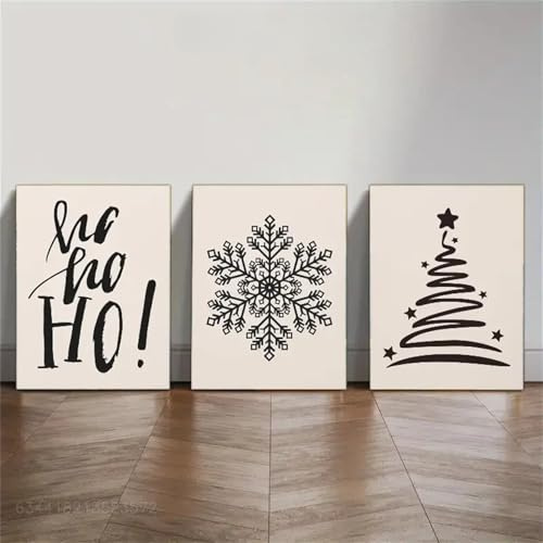 TROYSINC 3er Weihnachts-Poster Set – Schwarz-Weiß Deko mit HO HO HO, Schneeflocken & Tannenbaum – Modernes Wandbild für festliche Atmosphäre zu Hause (40x50cm)