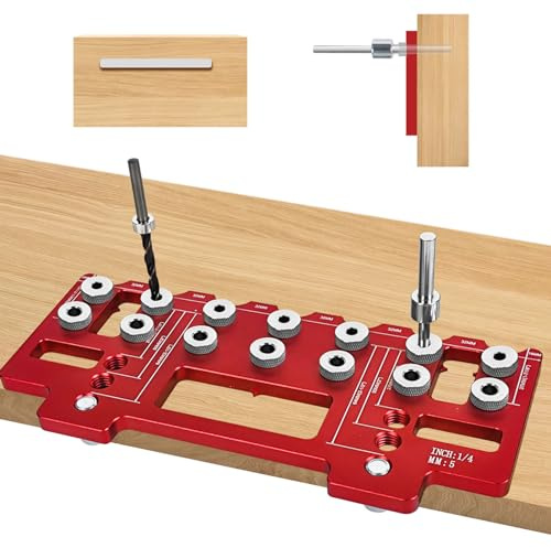 Ejoyous Bohrschablone für Regalstifte, Regalstiftvorrichtung Aluminiumlegierung 1/4 Zoll 5mm Bohrlehre 32mm Bohrführungen für Holzbearbeitung Werkzeug