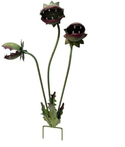 FUANA Venus-Fliegenfalle aus Metall, rostbeständig, für den Außenbereich, Blumendekoration für Terrasse, Rasen, Blumenbeet (64 cm)