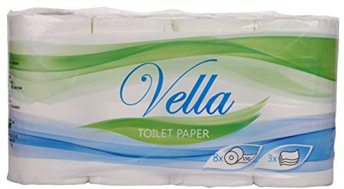 Toilettenpapier 3-lagig, 150 x 8 Rollen, Vella
