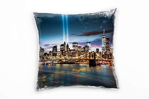 Paul Sinus Art City, New York, Manhattan, Nacht, blau, orange Deko Kissen 40x40cm für Couch Sofa Lounge Zierkissen - Dekoration zum Wohlfühlen