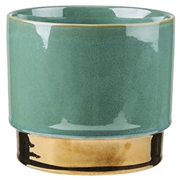 BUTLERS Blumentopf Ø 13cm Steinzeug in Pastellgrün Gold -GOLDEN Touch- Pflanzentopf für innen und außen | Übertopf zur Dekoration von Balkon, Küche, Fensterbank, Pflanzregal, Wohnzimmer