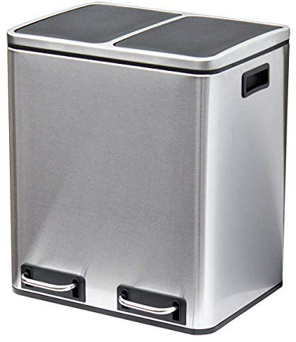 EVRE 30 L 2x15 Compartment Stainless Steel Recycling Bin Removable Multi Compartments Pedal And Soft Close Lid for Kitchen Office Waste
